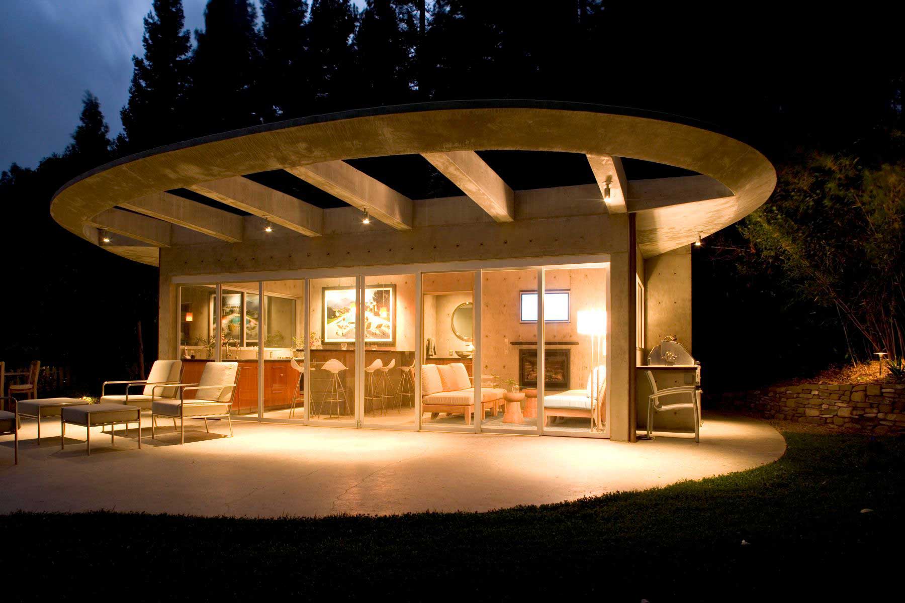 Clarke Residence pool house exterior night time