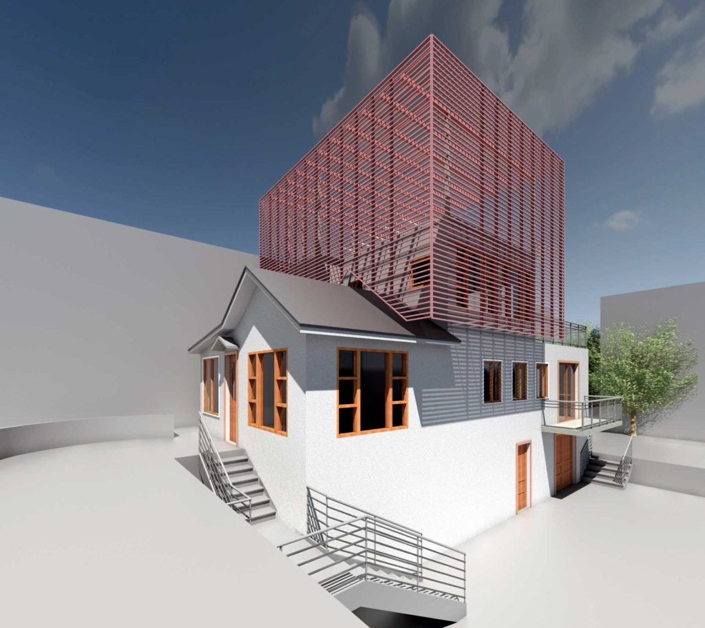 Day Street building exterior render with trellis