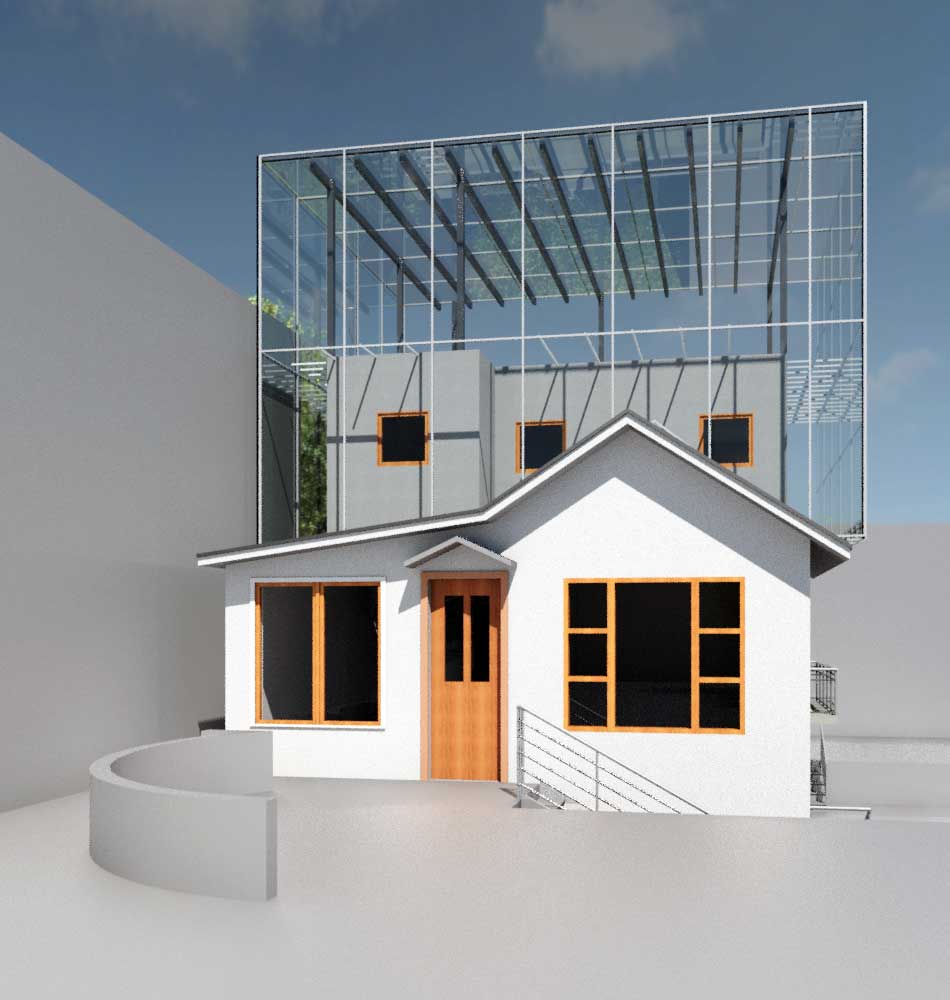 Day Street building exterior render with glass box